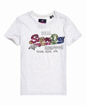 Superdry Vintage Logo Carnival Sequin Női Pólók Fehér | WBHPO9430